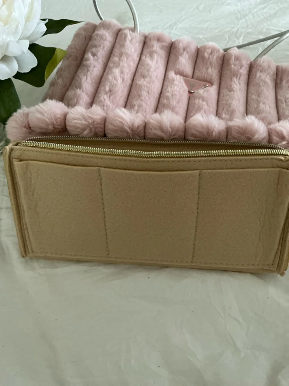 PRADA NWT  Blush Pink Faux Fur Shoulder Bag with Silver Strap with Insert - Picture 7 of 7